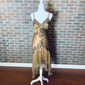 Sue Wong Gold Beaded Cocktail Dress
